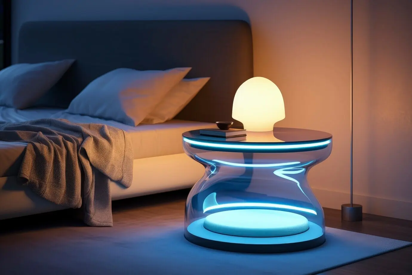 Blick auf eine Lampe mit futuristischem Design.